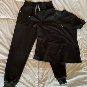 Women’s Black Zamora High Waisted Scrub Pants and Catarina One-Pocket Scrub Top